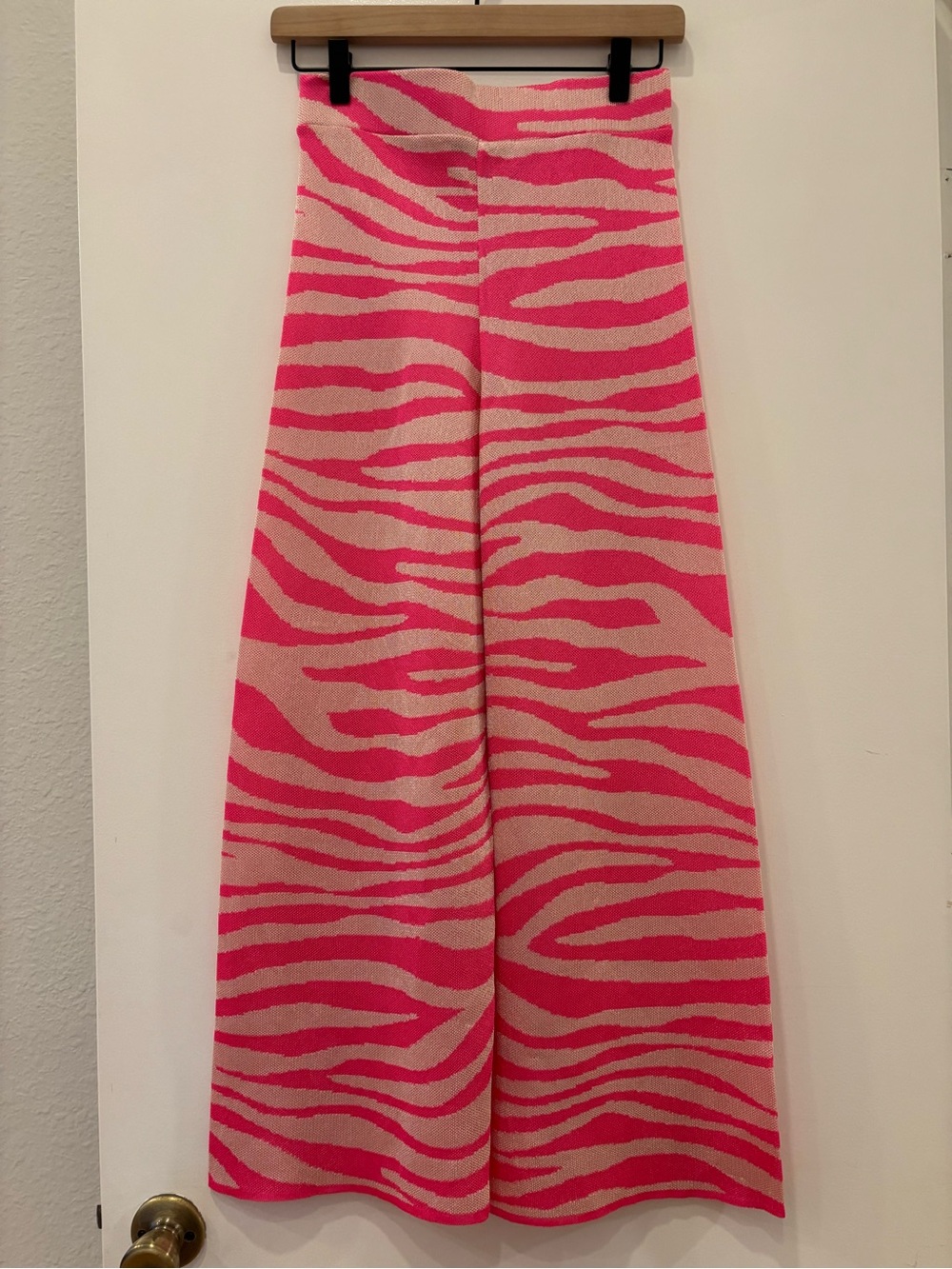 Zara Pink Zebra-Stripe Knit Wide-Leg Pull On elastic waist Pants party neon